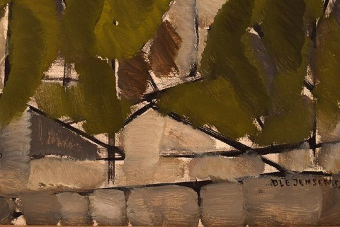 Swedish Ole Jensen, Danish Artist, Oil on Canvas, Modernist Landscape with Trees, 1952