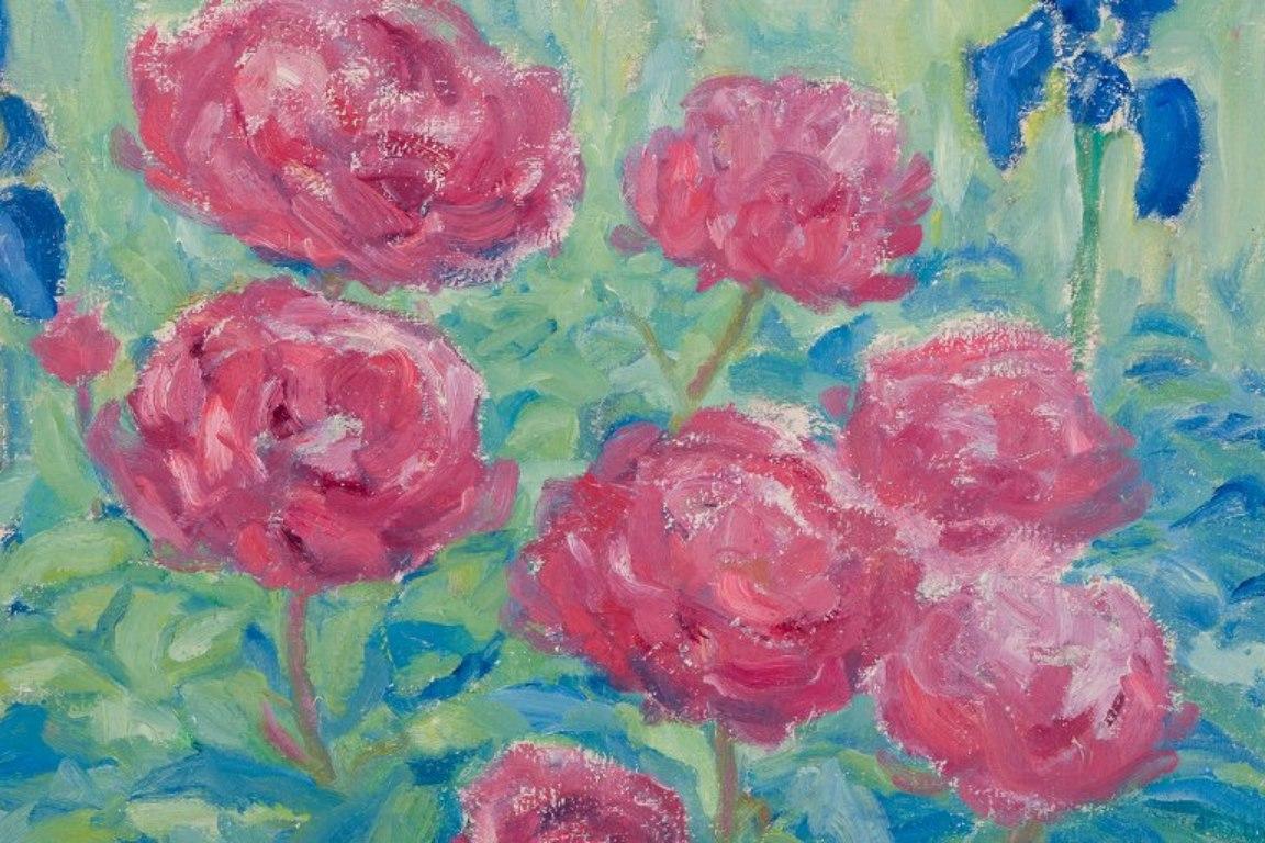 Late 20th Century Ole Kielberg, well listed Danish painter. Oil on canvas. Floral arrangement. For Sale