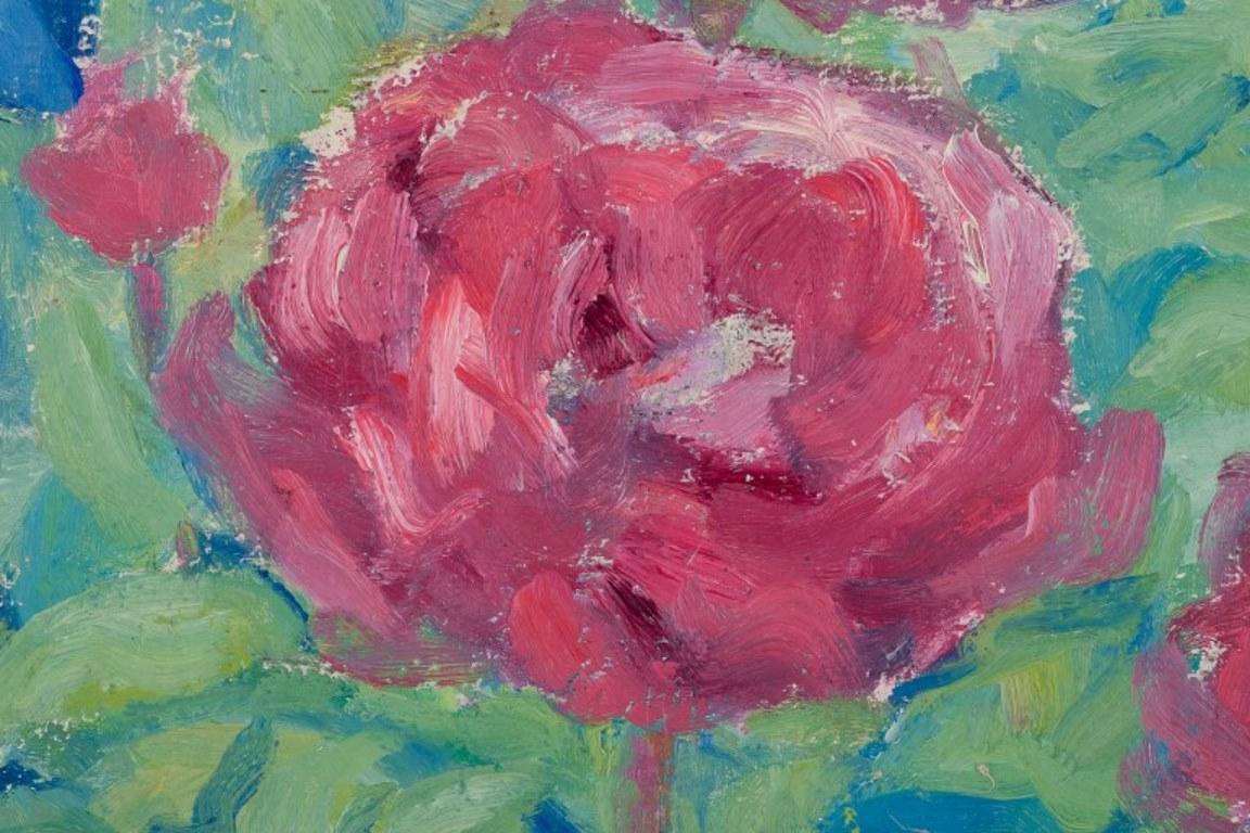 Canvas Ole Kielberg, well listed Danish painter. Oil on canvas. Floral arrangement. For Sale