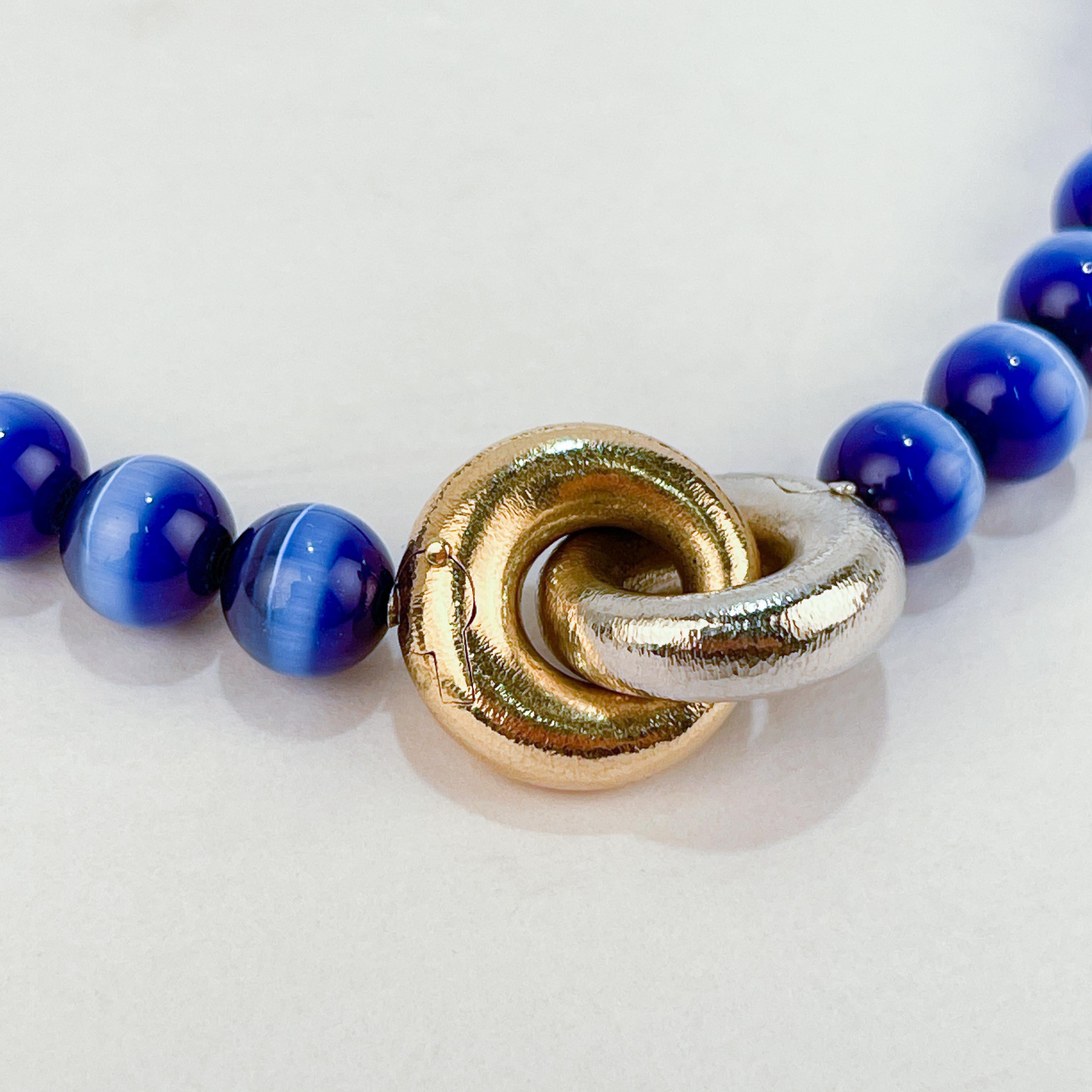 Ole Lynggaard 14k Gold & Blue Tiger's Eye Beaded Collier or Choker Necklace For Sale 4