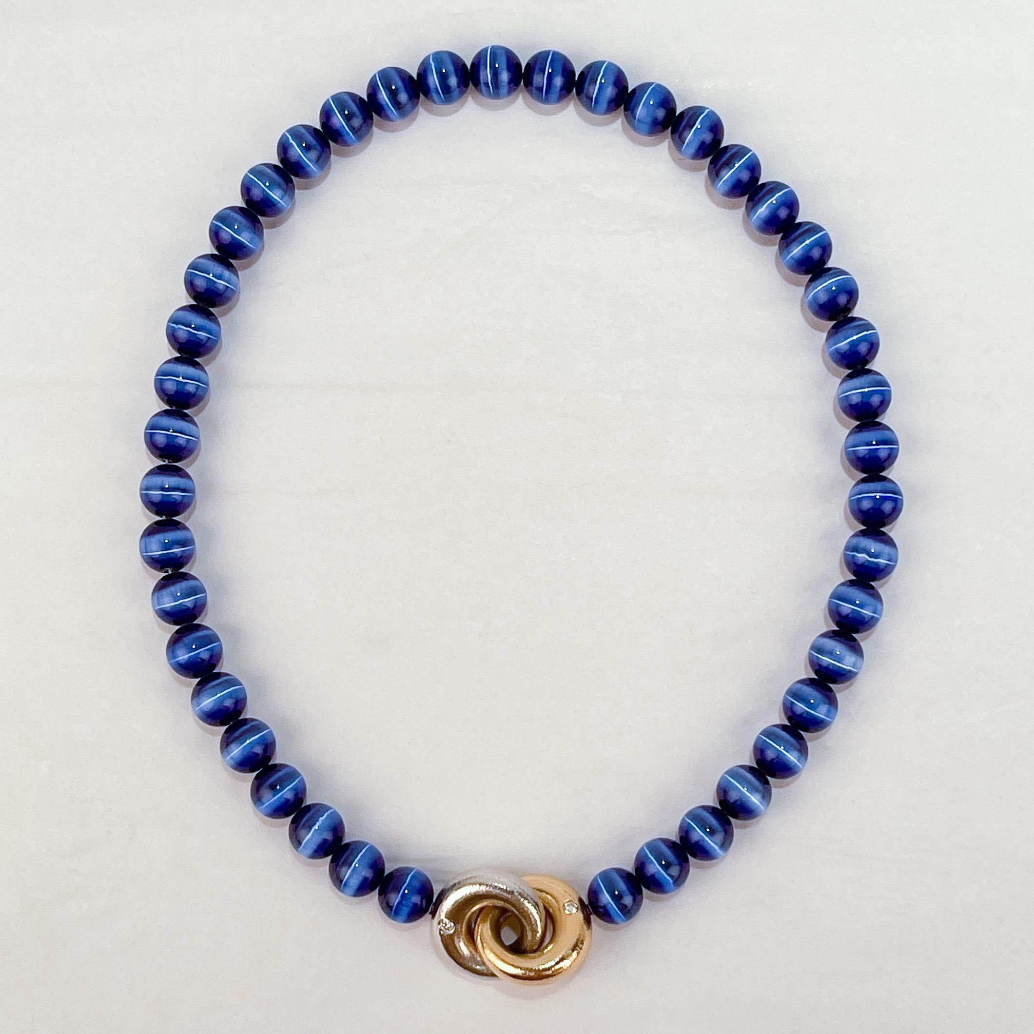 Ole Lynggaard 14k Gold & Blue Tiger's Eye Beaded Collier or Choker Necklace For Sale 8