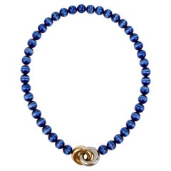Ole Lynggaard 14k Gold & Blue Tiger's Eye Beaded Collier or Choker Necklace