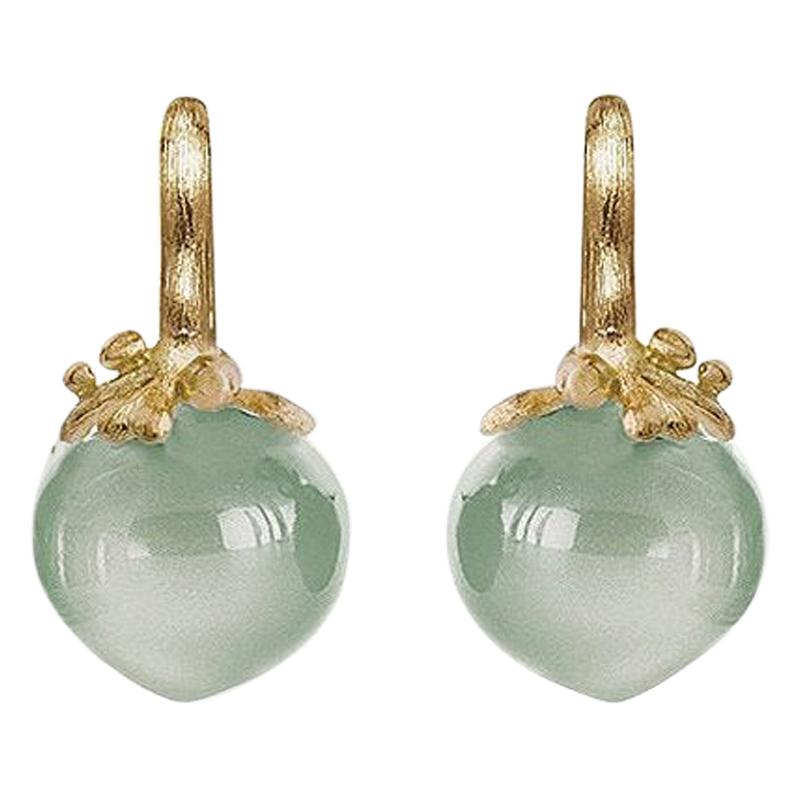 Ole Lynggaard Aquamarine Cabochon Earring in Yellow Gold  For Sale