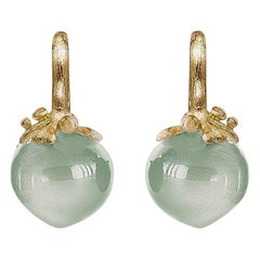 Ole Lynggaard Aquamarine Cabochon Earring in Yellow Gold