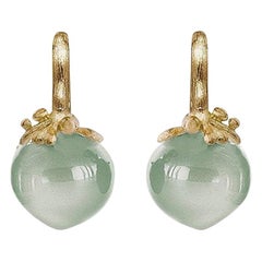 Ole Lynggaard Aquamarine Cabochon Earring in Yellow Gold 