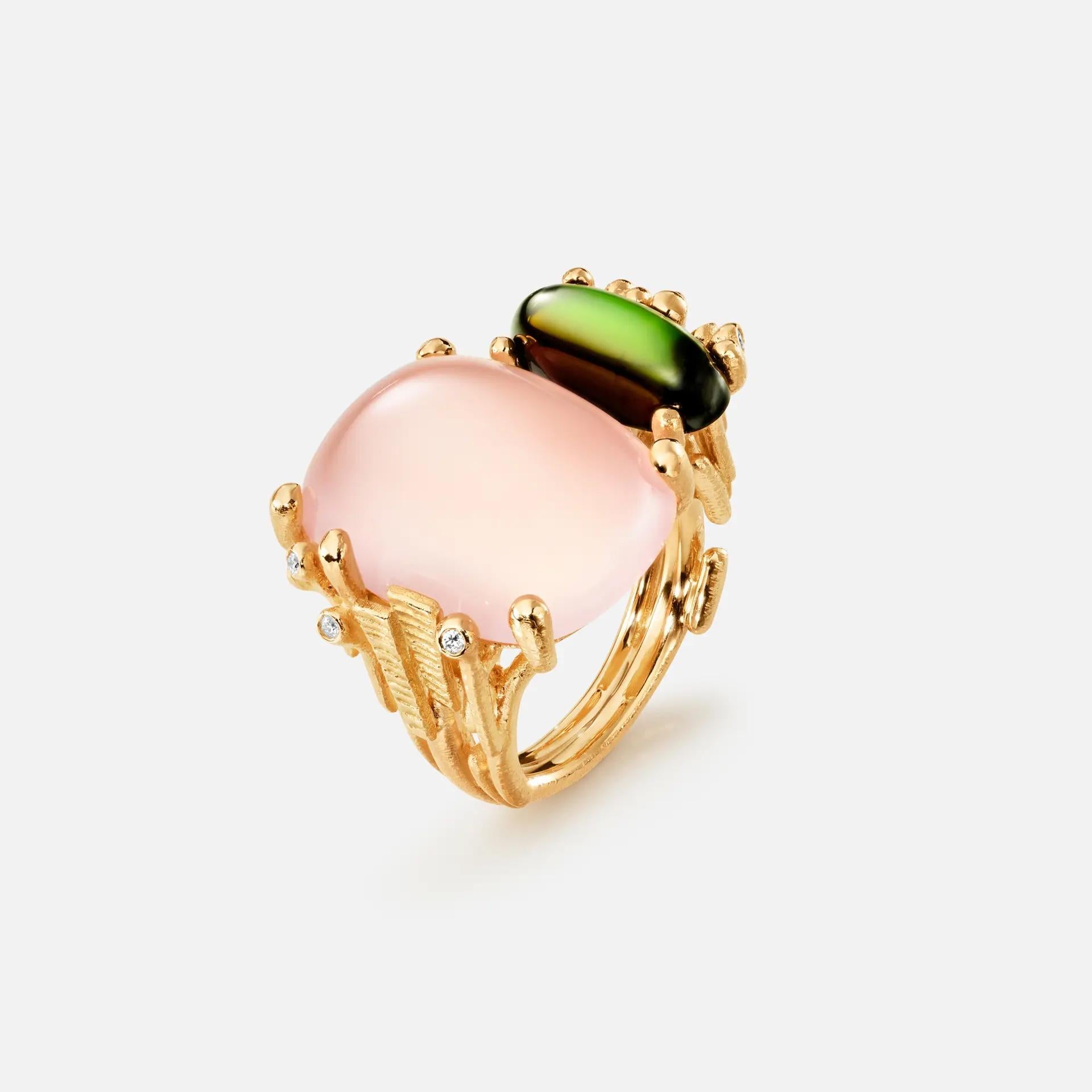 Ole Lynggaard Anello Boho con quarzo rosa e tormalina verde In condizioni Nuovo in vendita a Amsterdam, NL