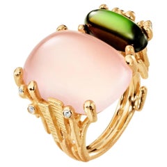 Ole Lynggaard Boho ring rose quartz and green tourmaline