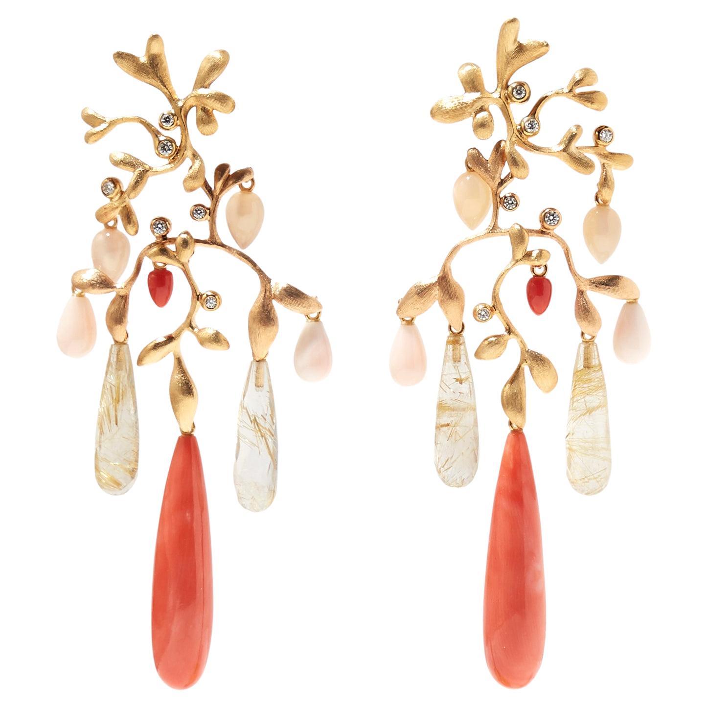 Ole Lynggaard chandelier earrings with coral Limited edition For Sale