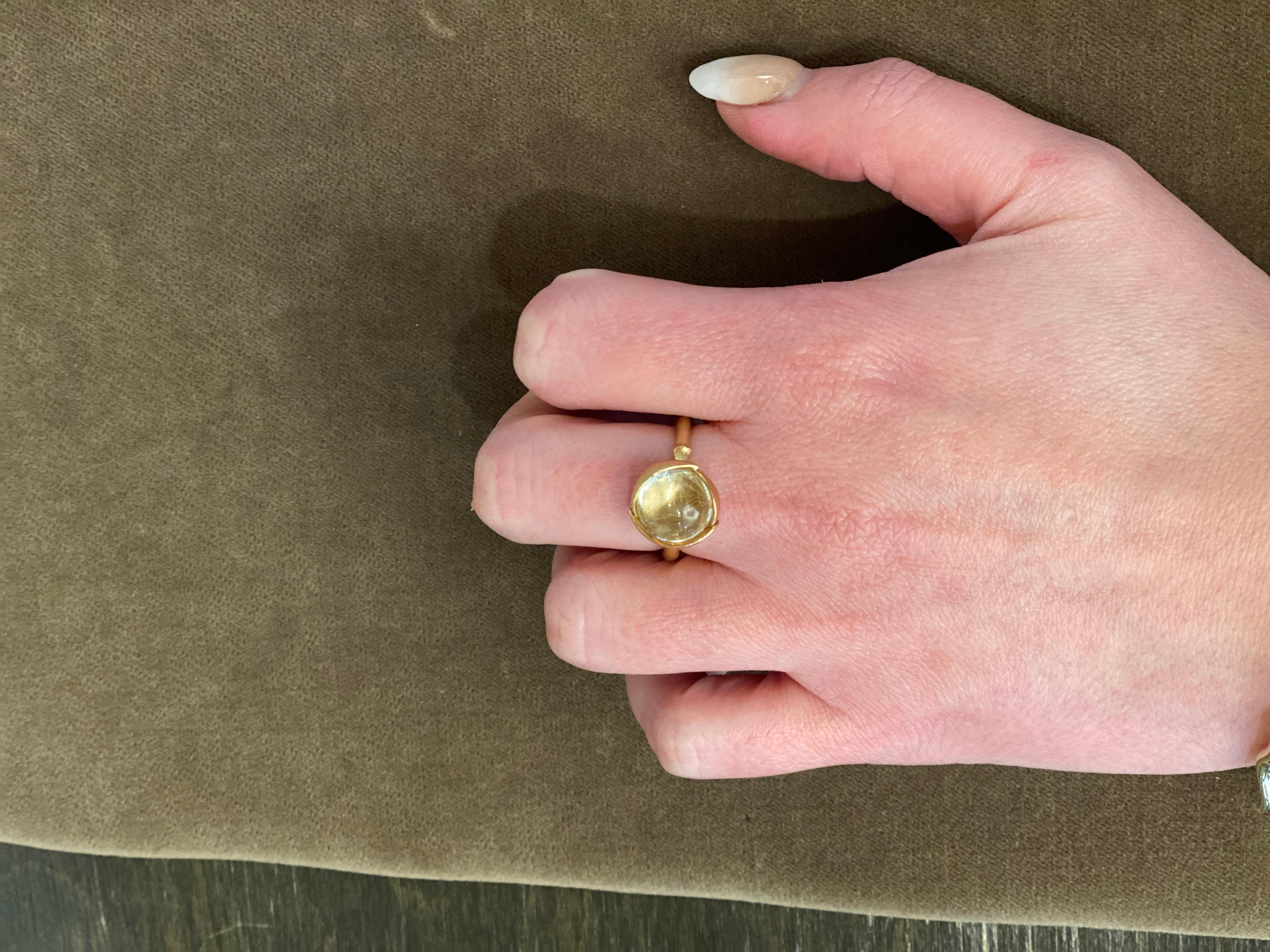 Modern Ole Lynggaard Rutilated Quartz Lotus Ring in 18 Karat Gold For Sale