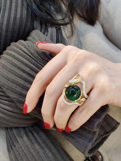 Ole Lynggaard sneak ring pave diamonds and green tourmaline