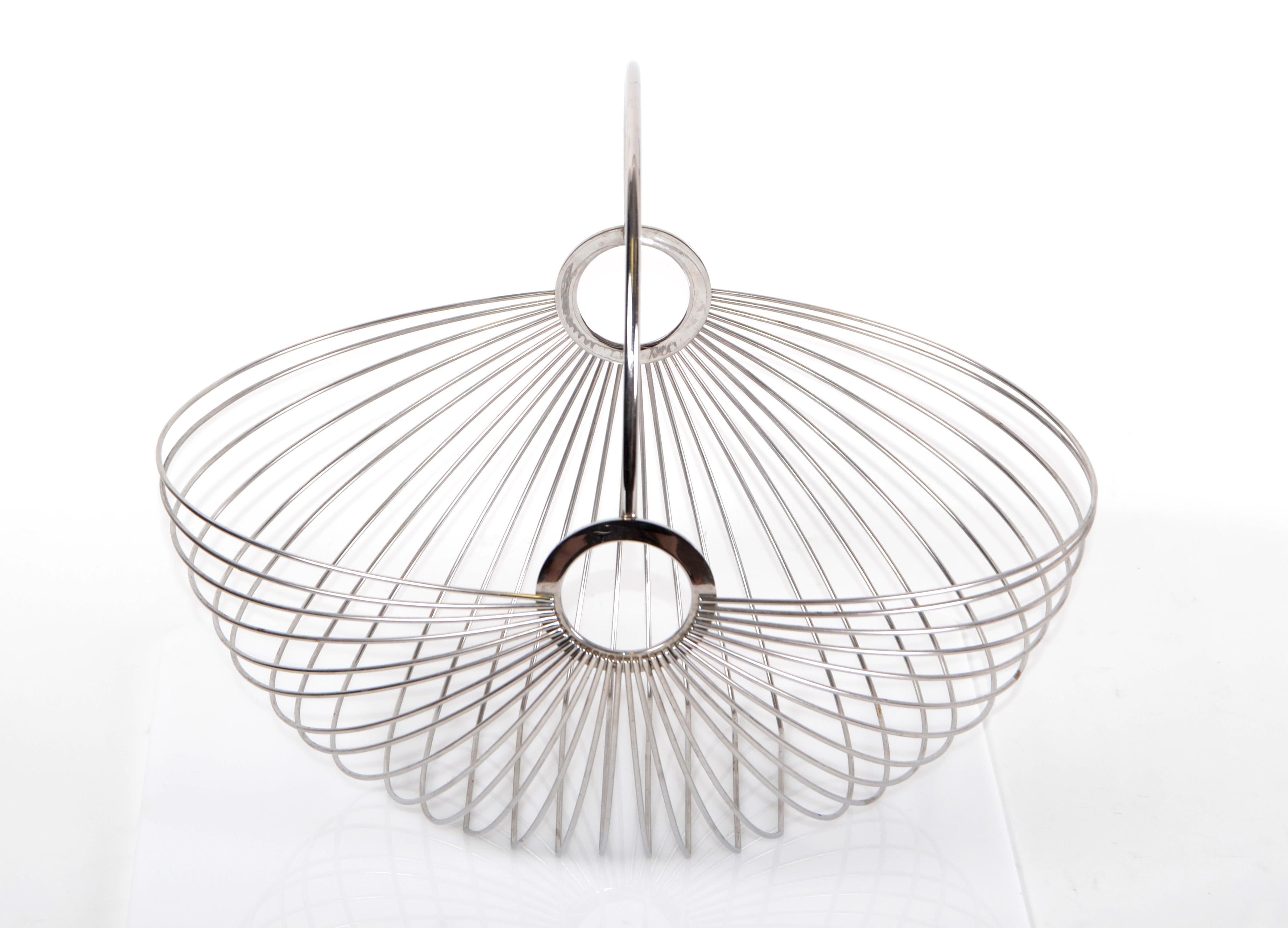 Hand-Crafted Ole Palsby Scandinavian Modern Decorative Stainless-Steel Basket Copenhagen For Sale