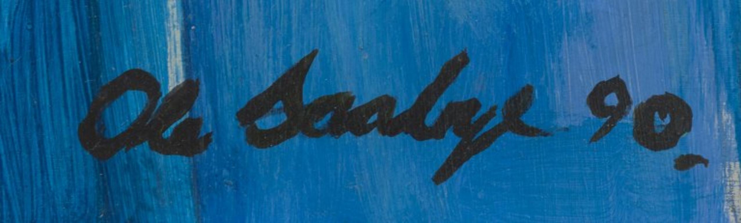 Fin du 20e siècle Ole Saabye, artiste danois. Huile sur panneau. Composition abstraite. en vente