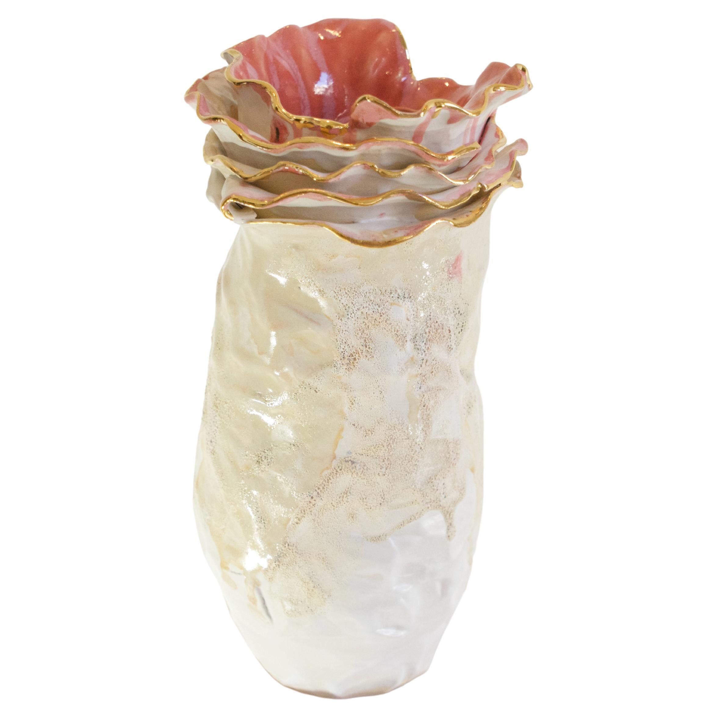 Vase Olé in Beige and Coral Stoneware by Hania Jneid