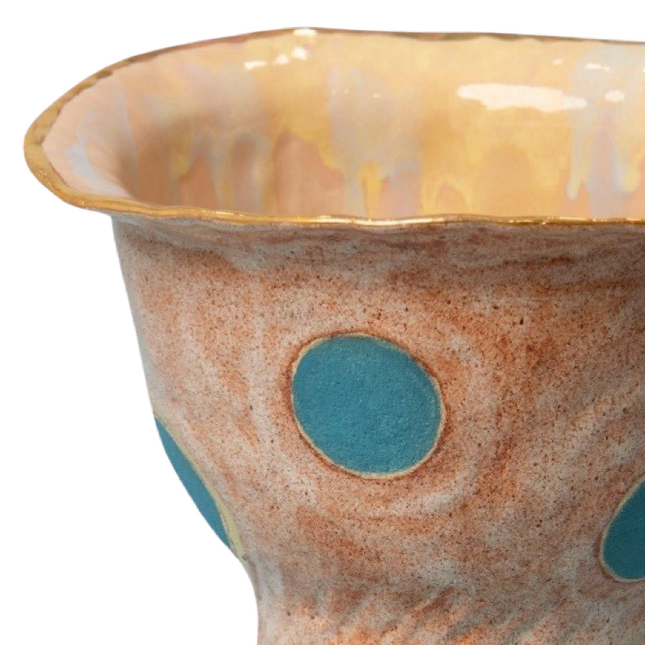 Post-Modern OLÉ Vase No 2 in Beige and Turquoise Glazed Stoneware By Artist Hania Jneid For Sale