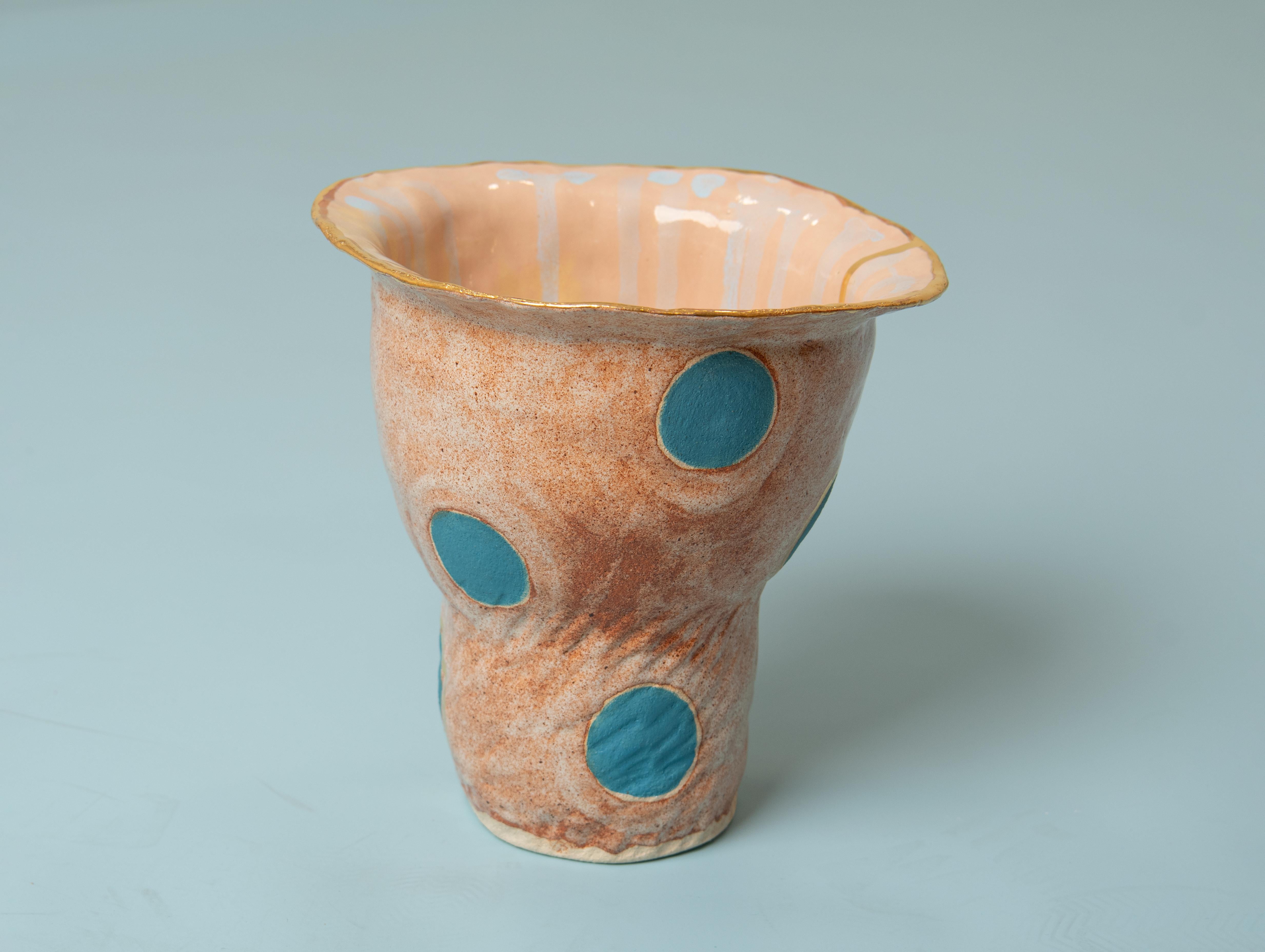 OLÉ Vase No 2 in Beige and Turquoise Glazed Stoneware By Artist Hania Jneid In New Condition For Sale In BARCELONA, ES