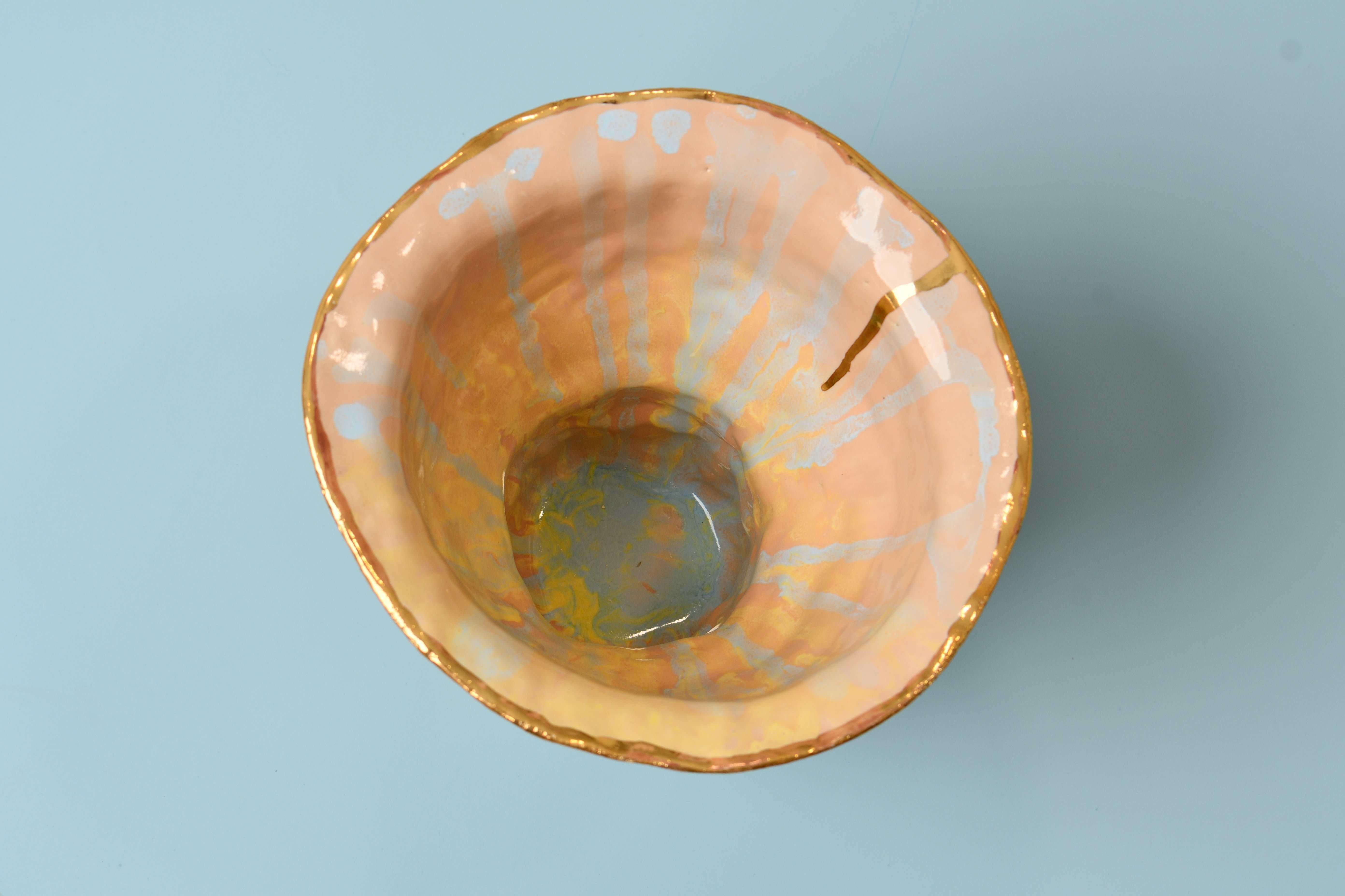 Contemporary OLÉ Vase No 2 in Beige and Turquoise Glazed Stoneware By Artist Hania Jneid For Sale