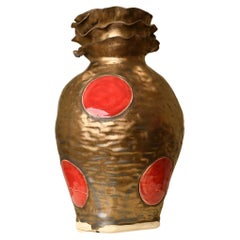 Olé Vase in Bronze and Red Dots Stoneware No 6 by artist - designer Hania Jneid