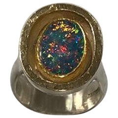 Ole W. Jacobsen Sterling Silver / Gold Ring with Opal