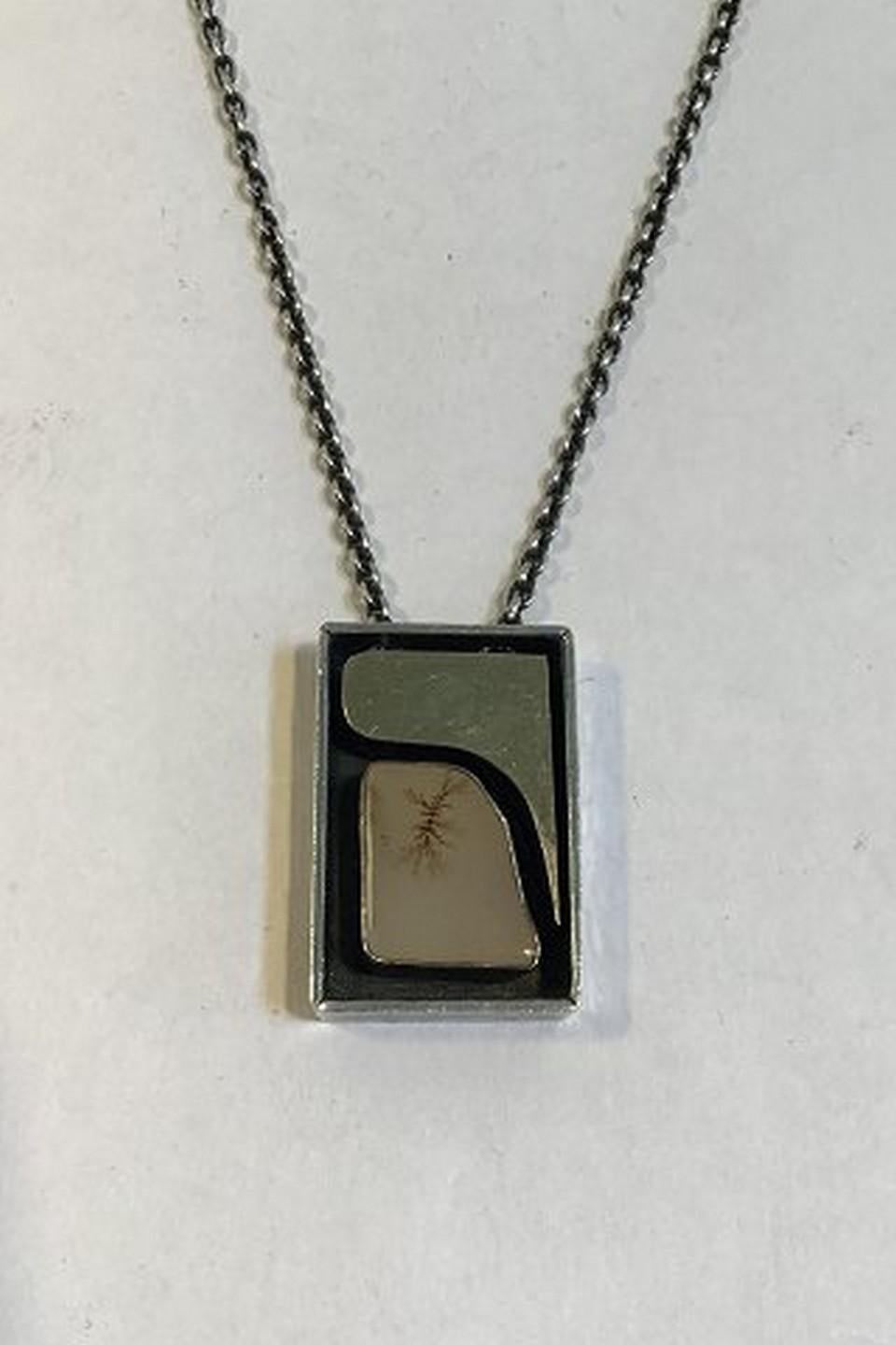 Modern Ole Waldemar Jacobsen Sterling Silver Necklace/ Pendent with Med Gold Decoration