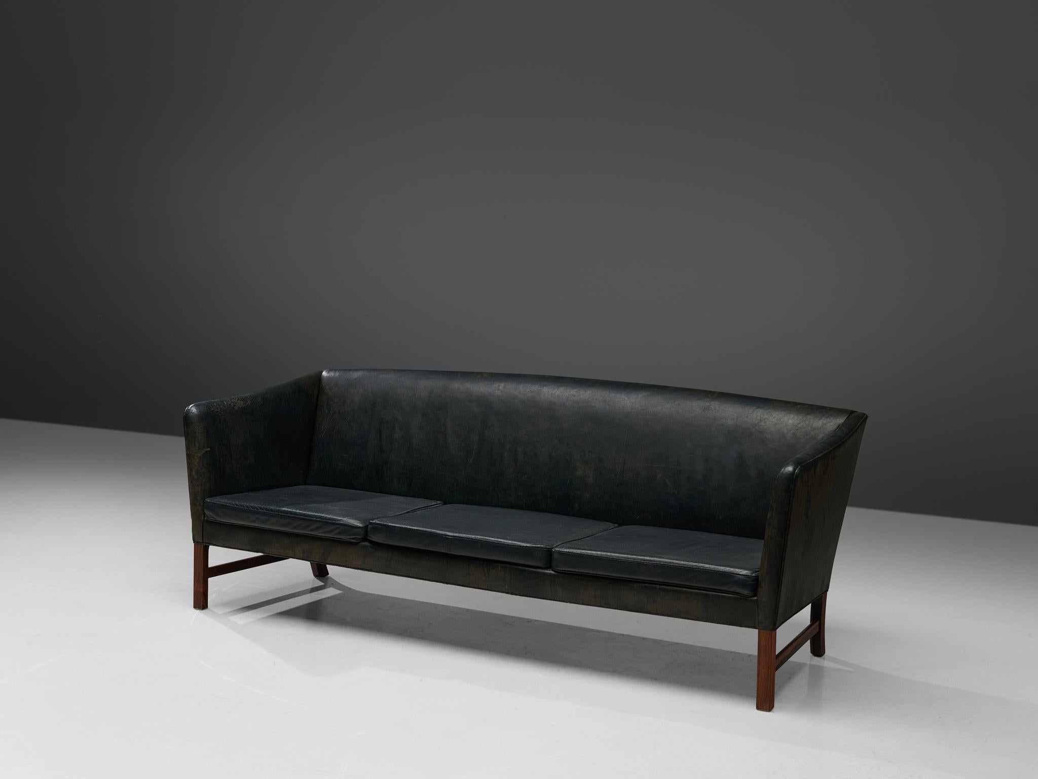 Scandinavian Modern Ole Wanscher '603' Sofa in Black Leather, 1960s