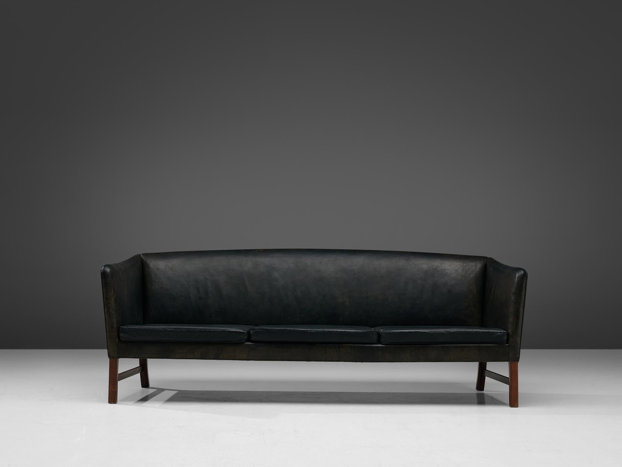 Danish Ole Wanscher '603' Sofa in Black Leather, 1960s
