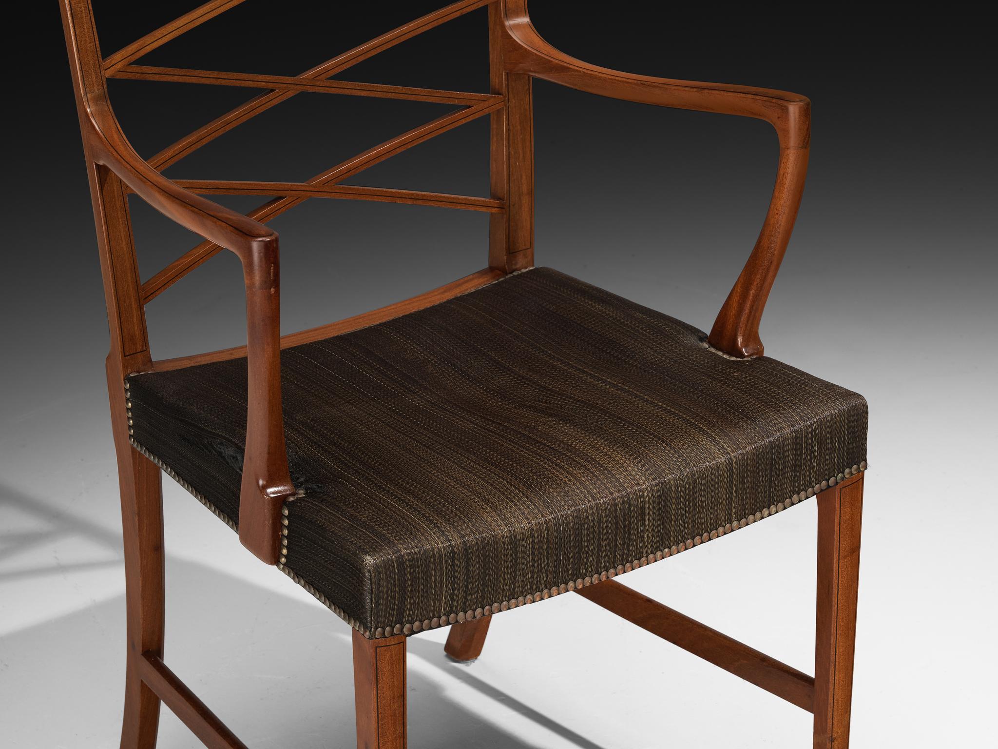 Fabric Ole Wanscher and A. J. Iversen Set of Dining Chairs in Mahogany For Sale