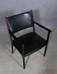 Ole Wanscher Armchair, Model PJ 412, Black Original Leather, Rosewood