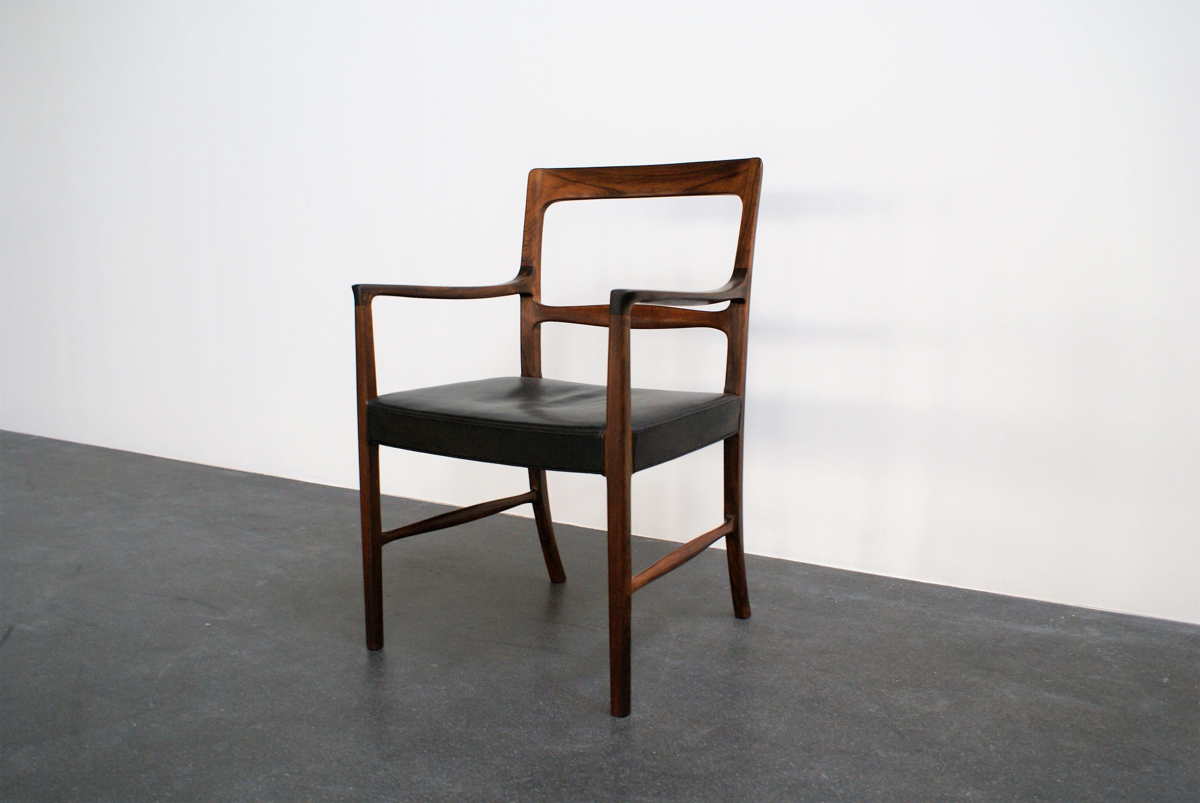 Leather Ole Wanscher Armchair in Brazilian Rosewood for A. J. Iversen, 1954 For Sale