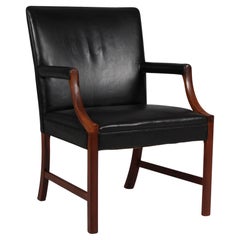 Ole Wanscher armchair of black leather, Denmark 1950s