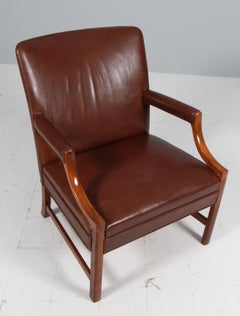 Ole Wanscher armchair of brown leather, Denmark 1950s
