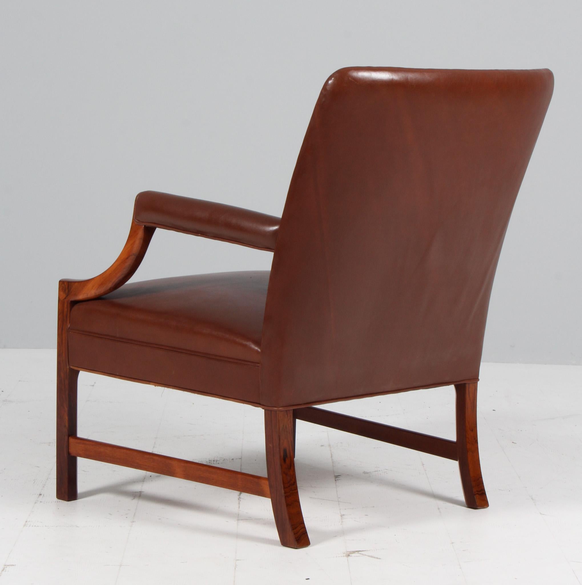 Sillón Ole Wanscher de cuero marrón, Dinamarca Años 50 Cuero en venta