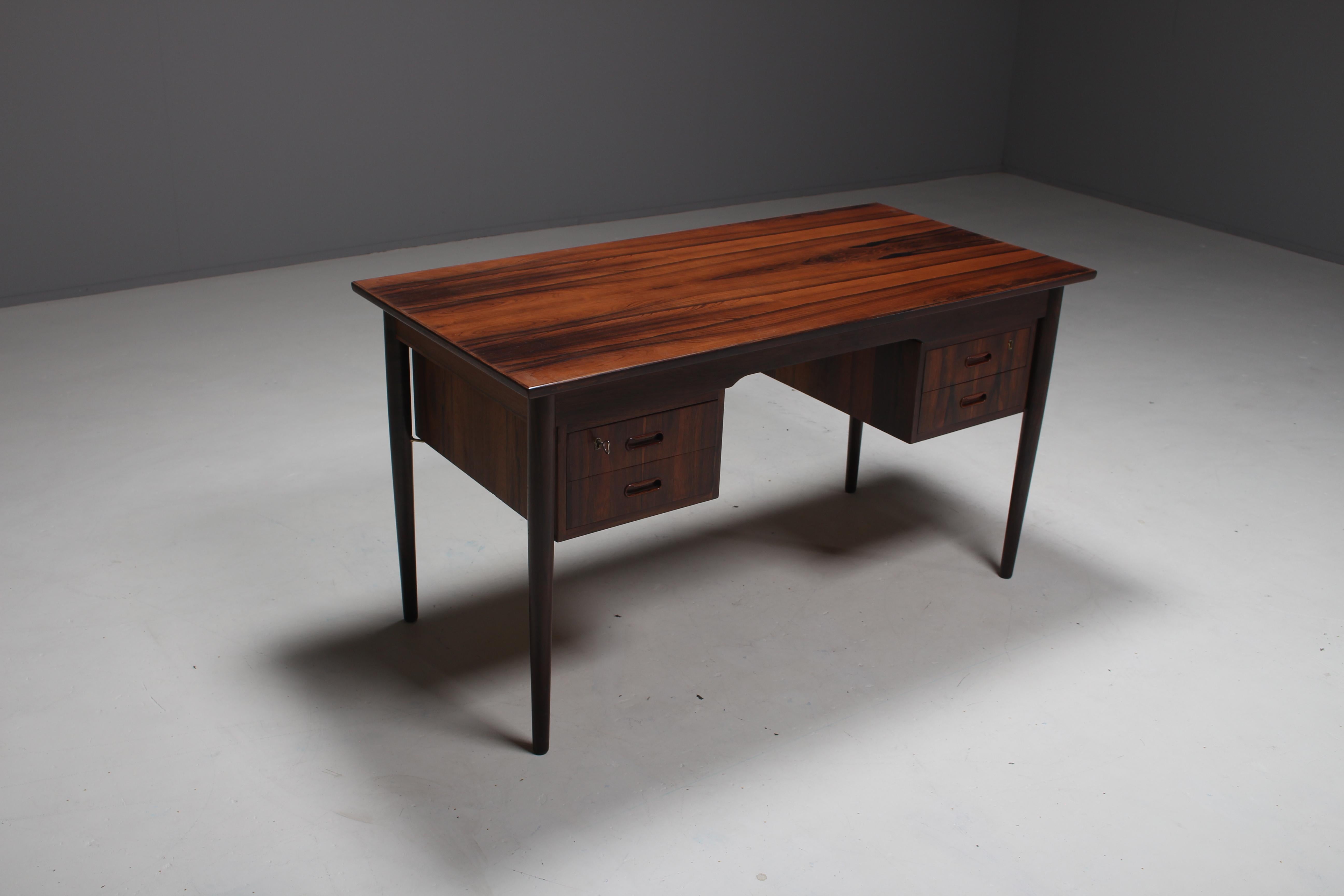 Danish Ole Wanscher Attributed Rosewood and Brass Writing Desk, Denmark, 1960s For Sale