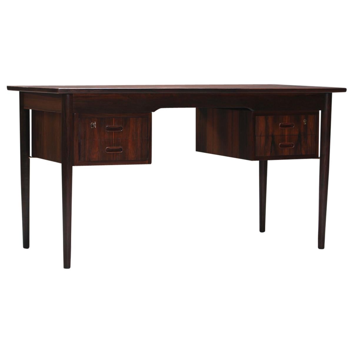 Ole Wanscher Attributed Rosewood and Brass Desk, Denmark, 1960s For Sale