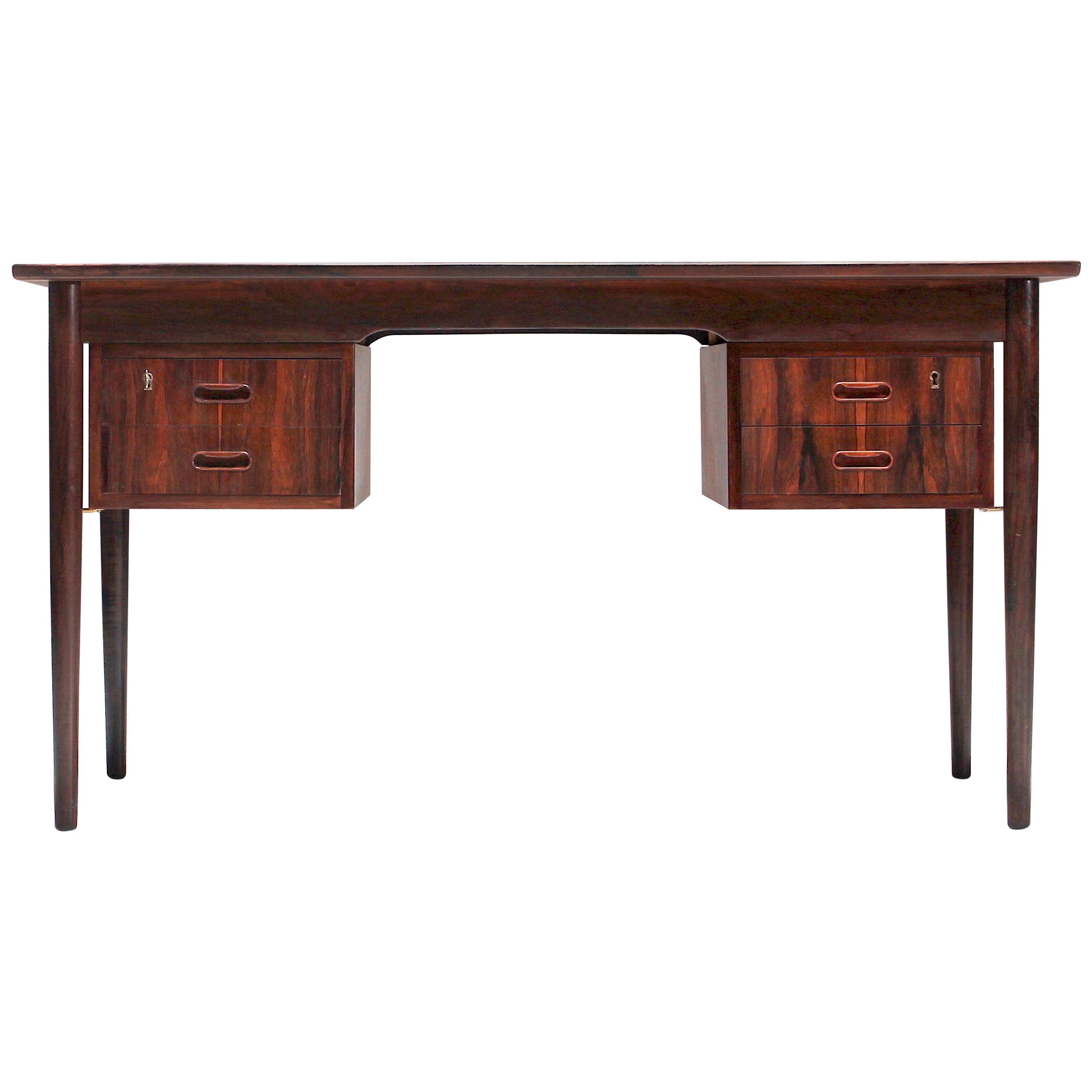 Ole Wanscher Attributed Rosewood and Brass Writing Desk, Denmark, 1960s For Sale