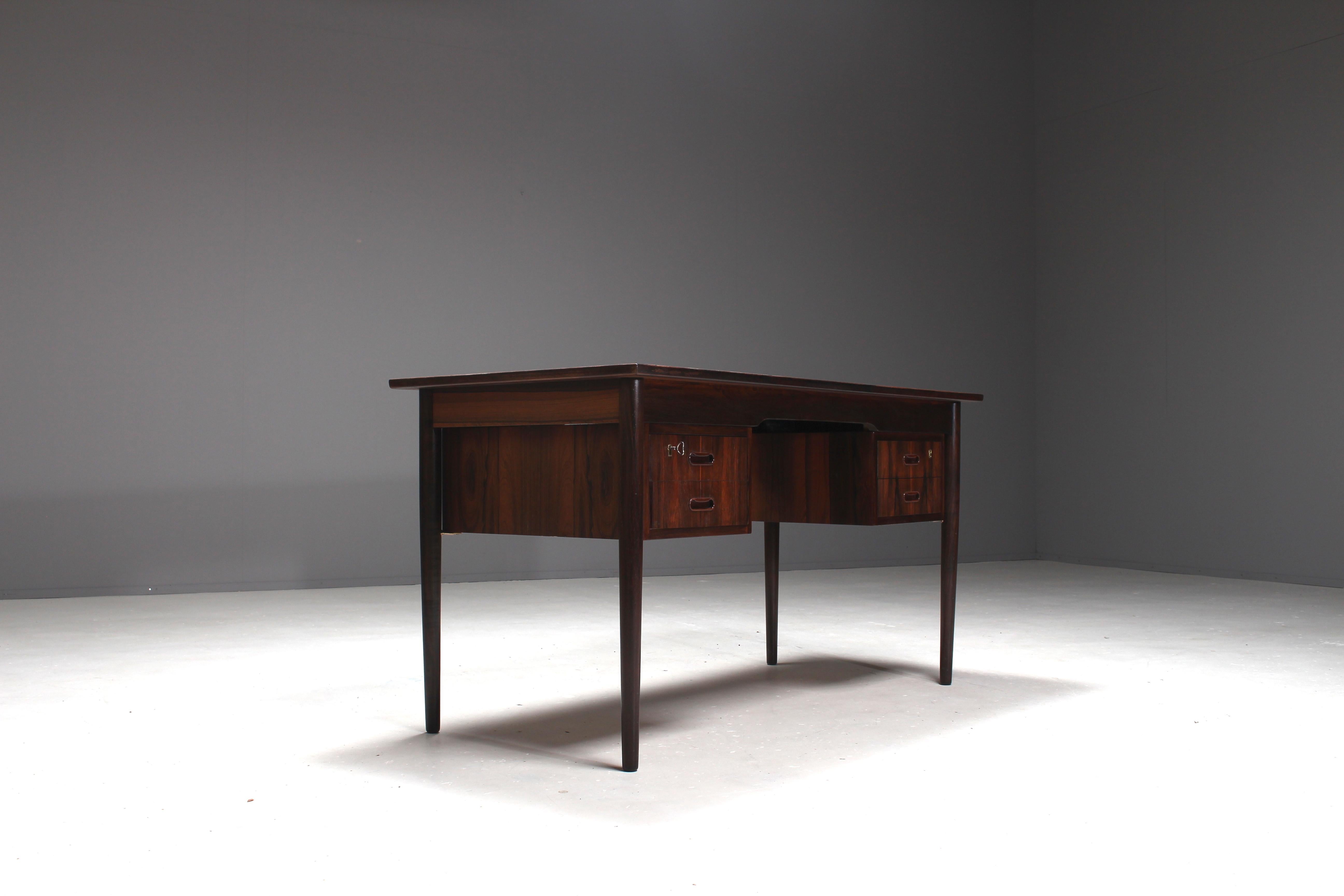 Danish Ole Wanscher Attributed Rosewood and Brass Writing Desk, Denmark, 1960s For Sale