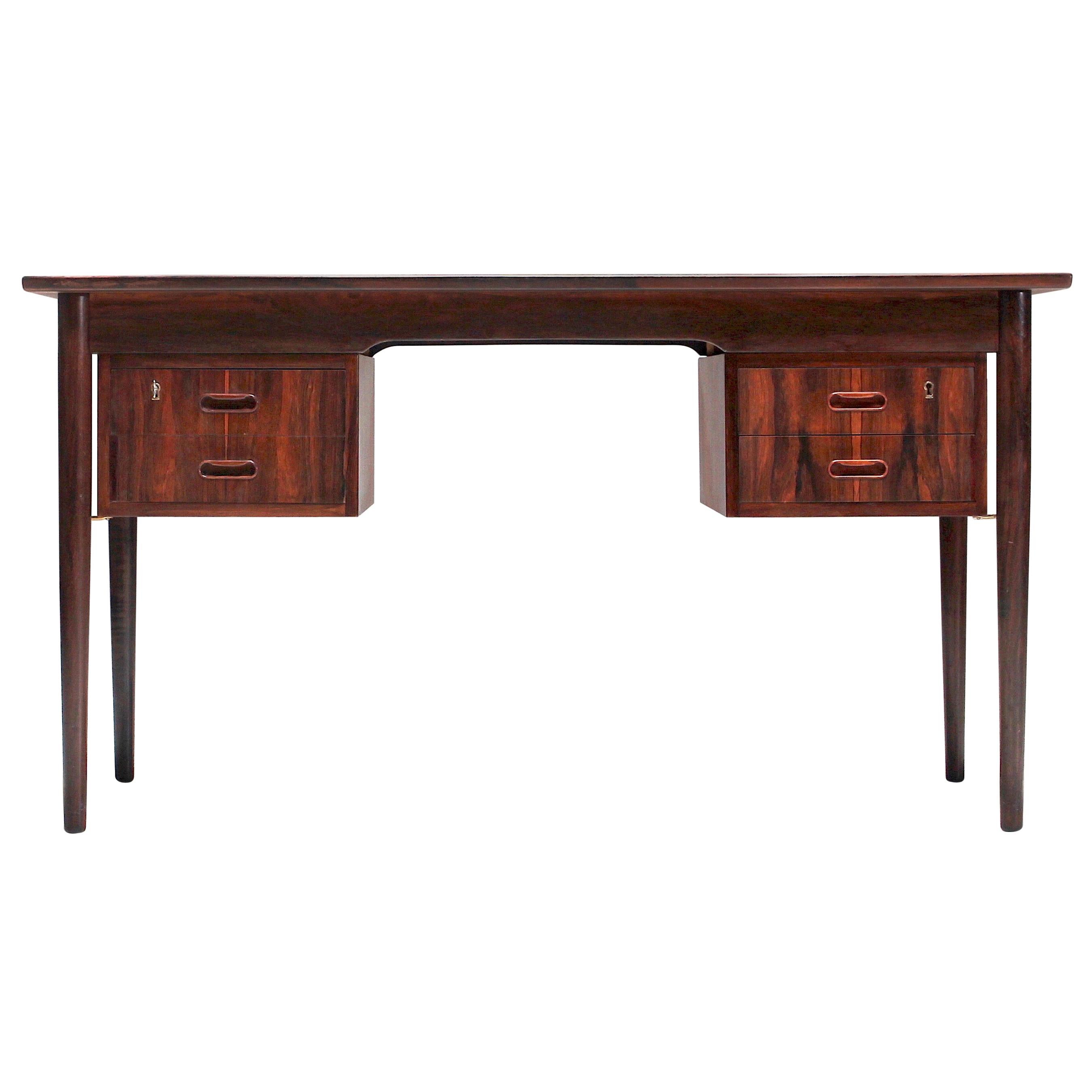 Ole Wanscher Attributed Rosewood and Brass Writing Desk, Denmark, 1960s For Sale
