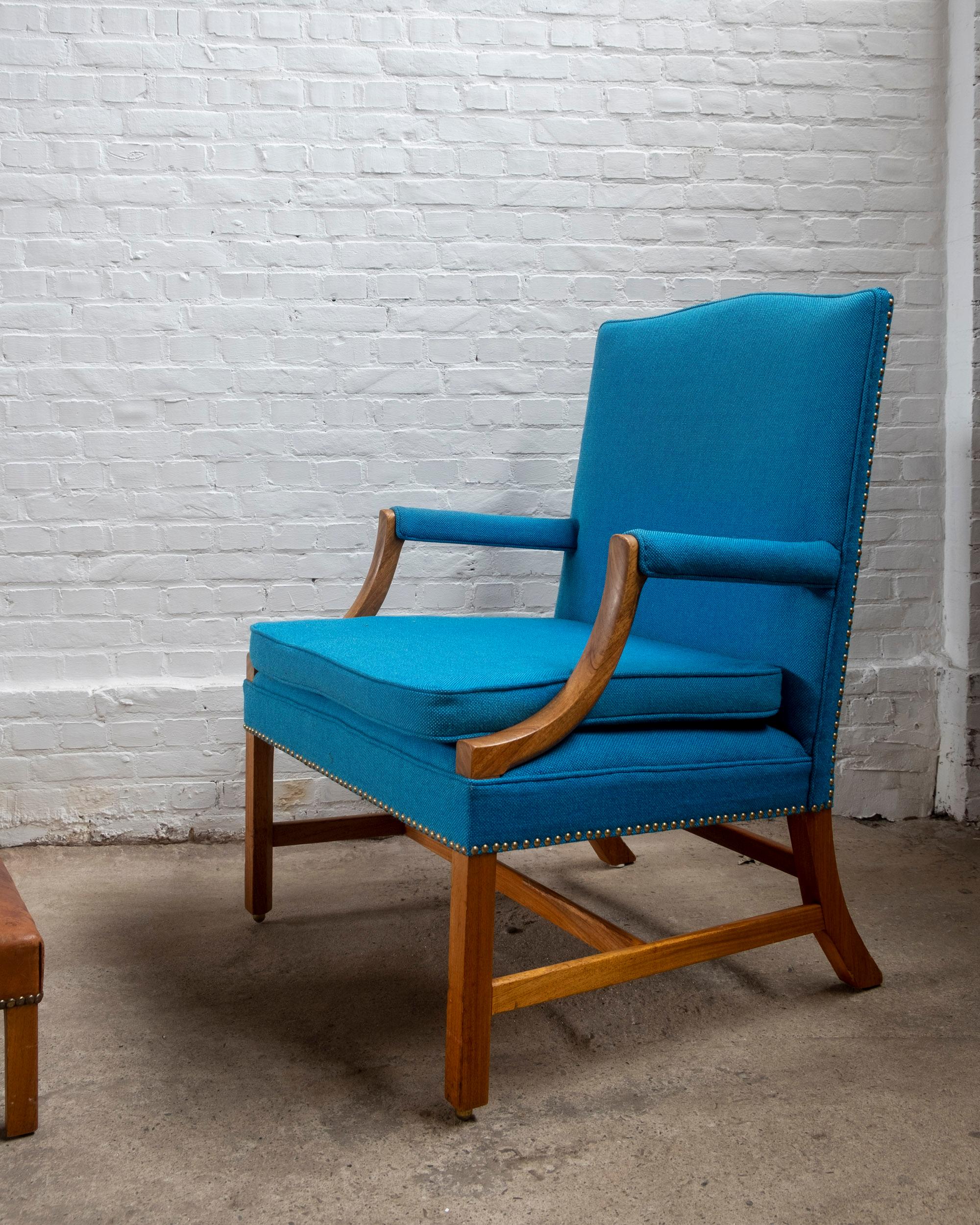 Scandinavian Modern Ole Wanscher Attributed to: Lounge Chair and Ottoman, 1940s, Denmark For Sale