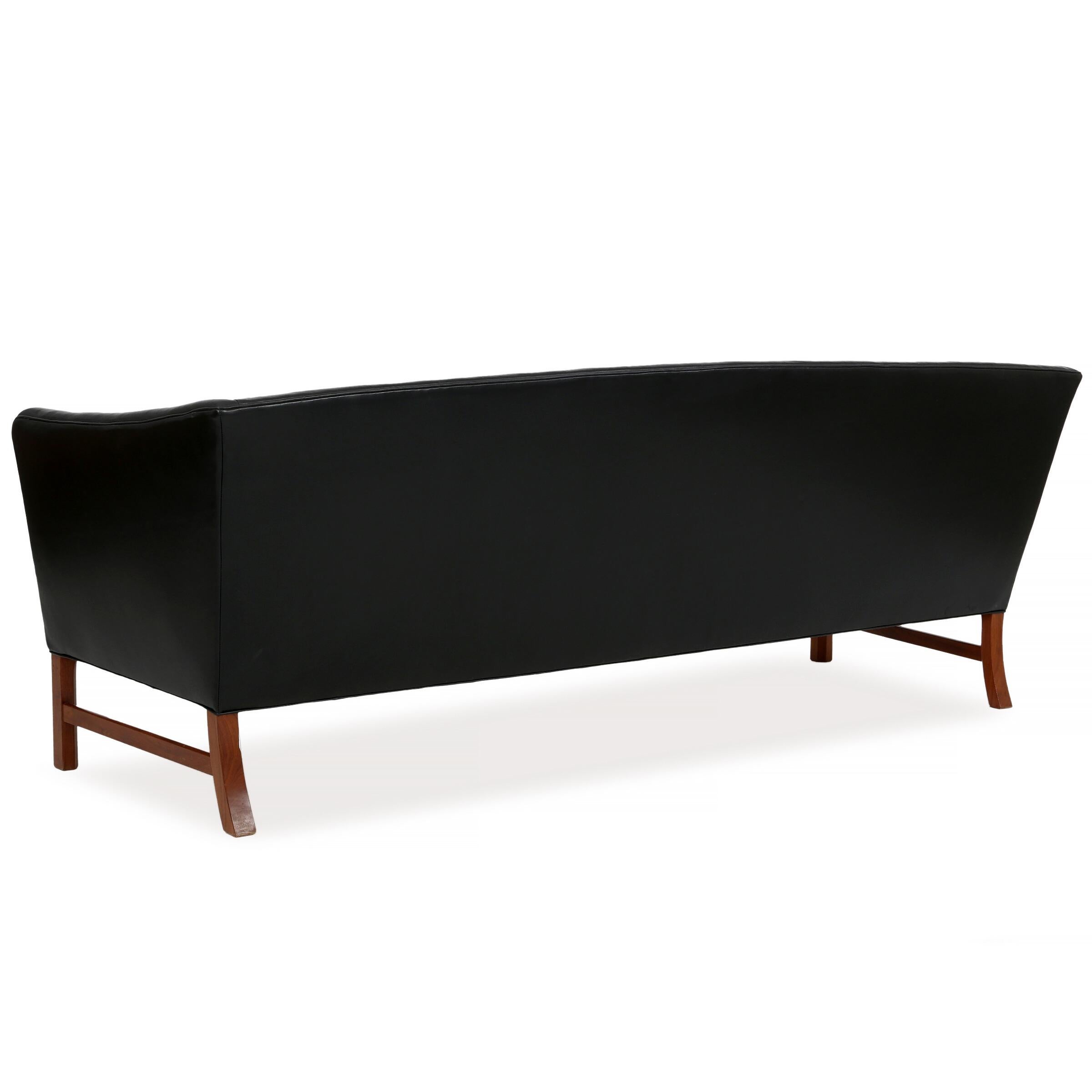 Ole Wanscher Schwarzes Leder-Sofa mit Mahagoni-Rahmen (Skandinavische Moderne) im Angebot