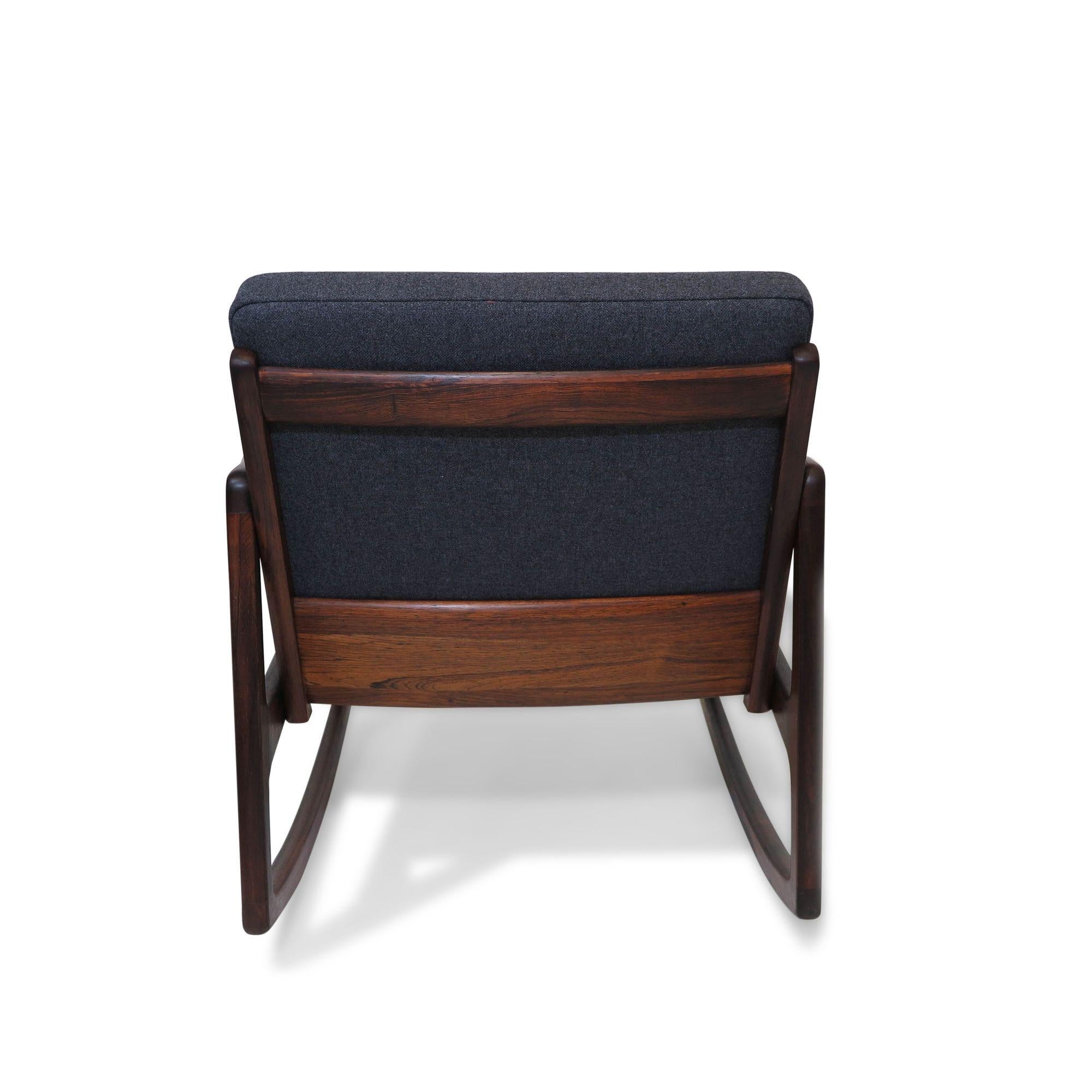 Fabric Ole Wanscher Brazilian Rosewood Danish Rocking Lounge Chair For Sale