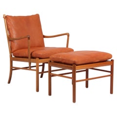 Ole Wanscher Colonial Chair and Ottoman in Mahogany and "Niger" Leather, PJ 149