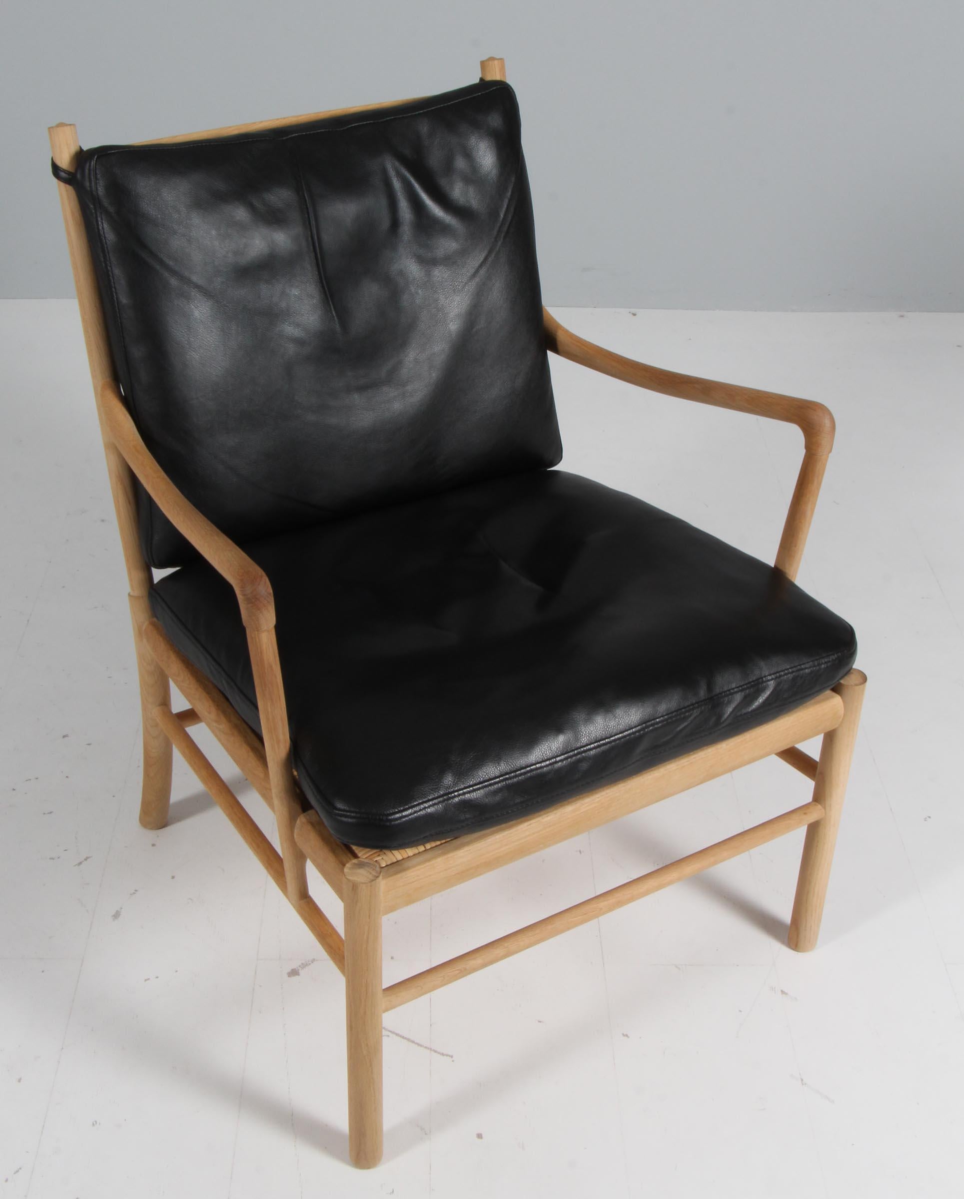 Leather Ole Wanscher Colonial Chair and Ottoman in oak, OW149 For Sale