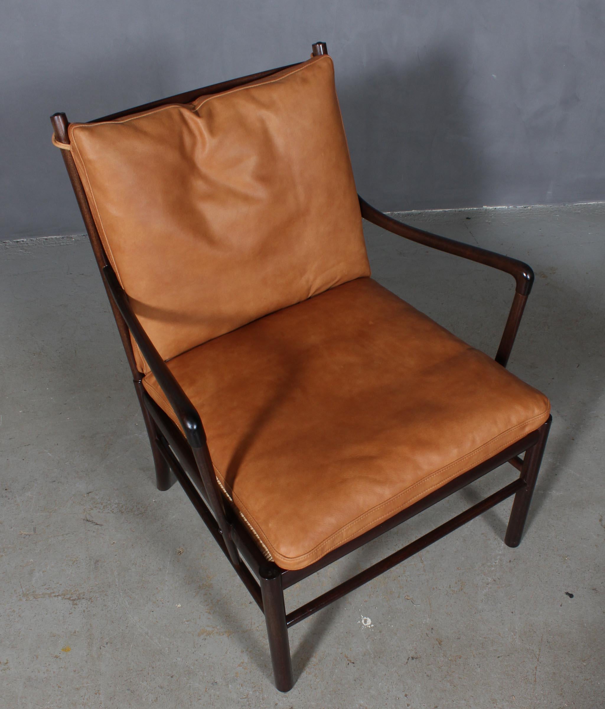 Ole Wanscher lounge chair new upholstered with cognac vintage aniline leather.

Made in mahogany. 

Model PJ 149 colonial chair, made by Poul Jeppesen.