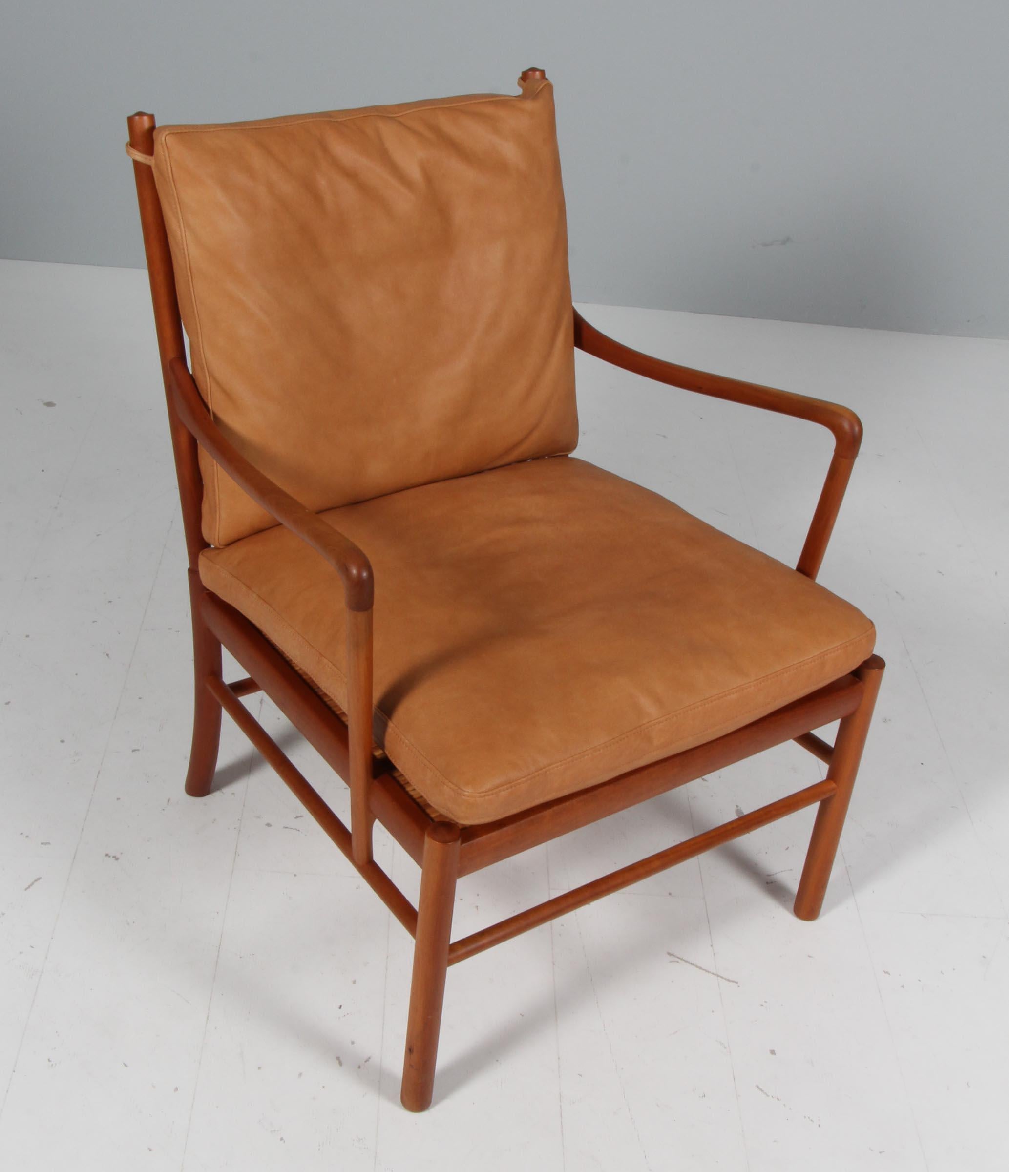 Ole Wanscher lounge chair new upholstered with cognac vintage aniline leather.

Made in mahogany. 

Model PJ 149 colonial chair, made by Poul Jeppesen.