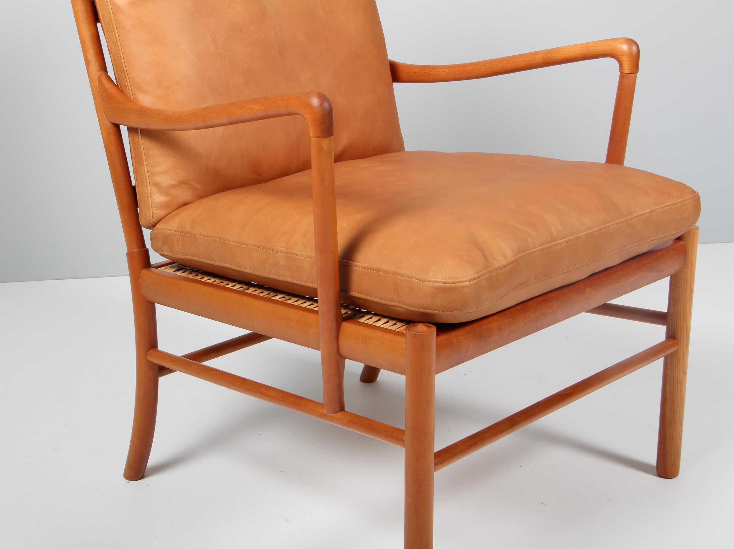 Scandinavian Modern Ole Wanscher Colonial Chair, Lounge Chair, Cherry, Leather, 1950s