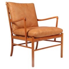Ole Wanscher Colonial Chair, Lounge Chair, Cherry, Leather, 1950s