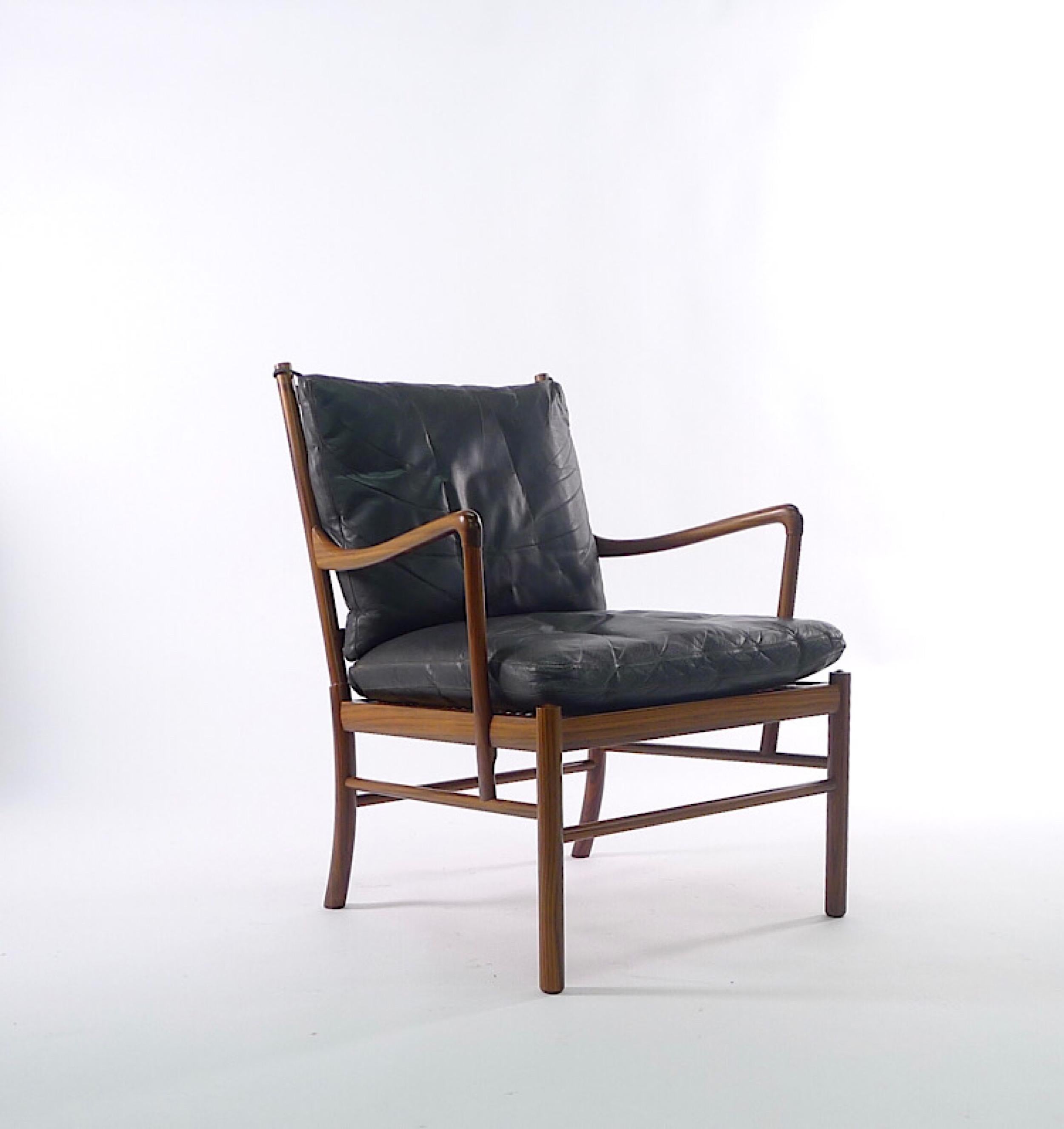 Ole Wanscher, Colonial Chair, model PJ149, designed 1949, manufactured by Poul Jeppesen mobelfabrik in 1950s

Rosewood frame with cane seat. 

Choice of leather cushions in either black or caramel leather

Ole Wanscher, Colonial Chair, model