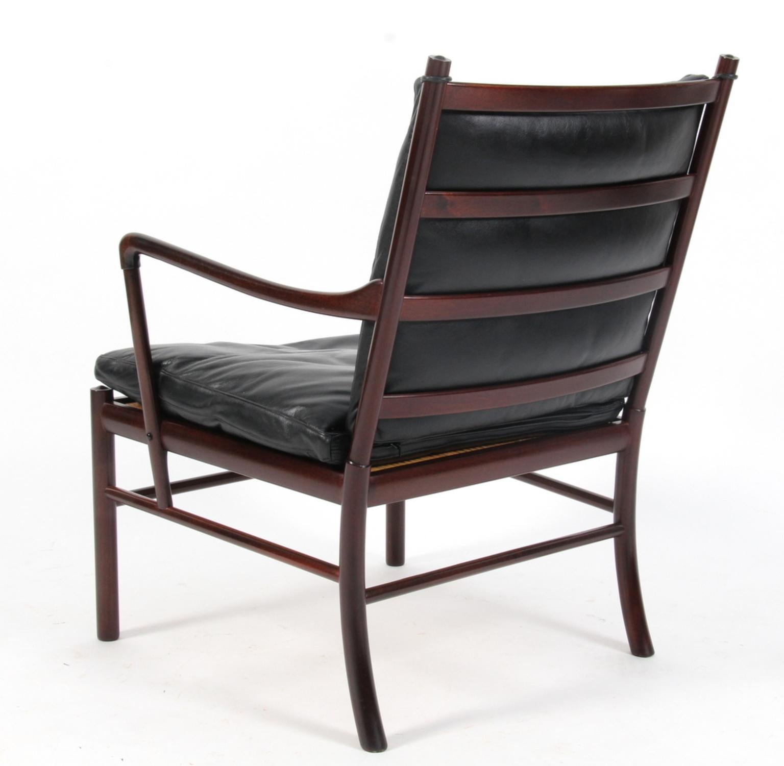 Mid-20th Century Ole Wanscher Colonial Chair and Ottoman in Mahogany and Original Leather, PJ 149