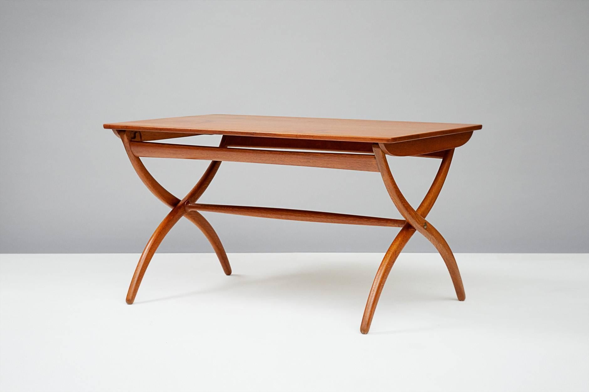 Scandinavian Modern Ole Wanscher Cross Leg Table, Teak and Oak