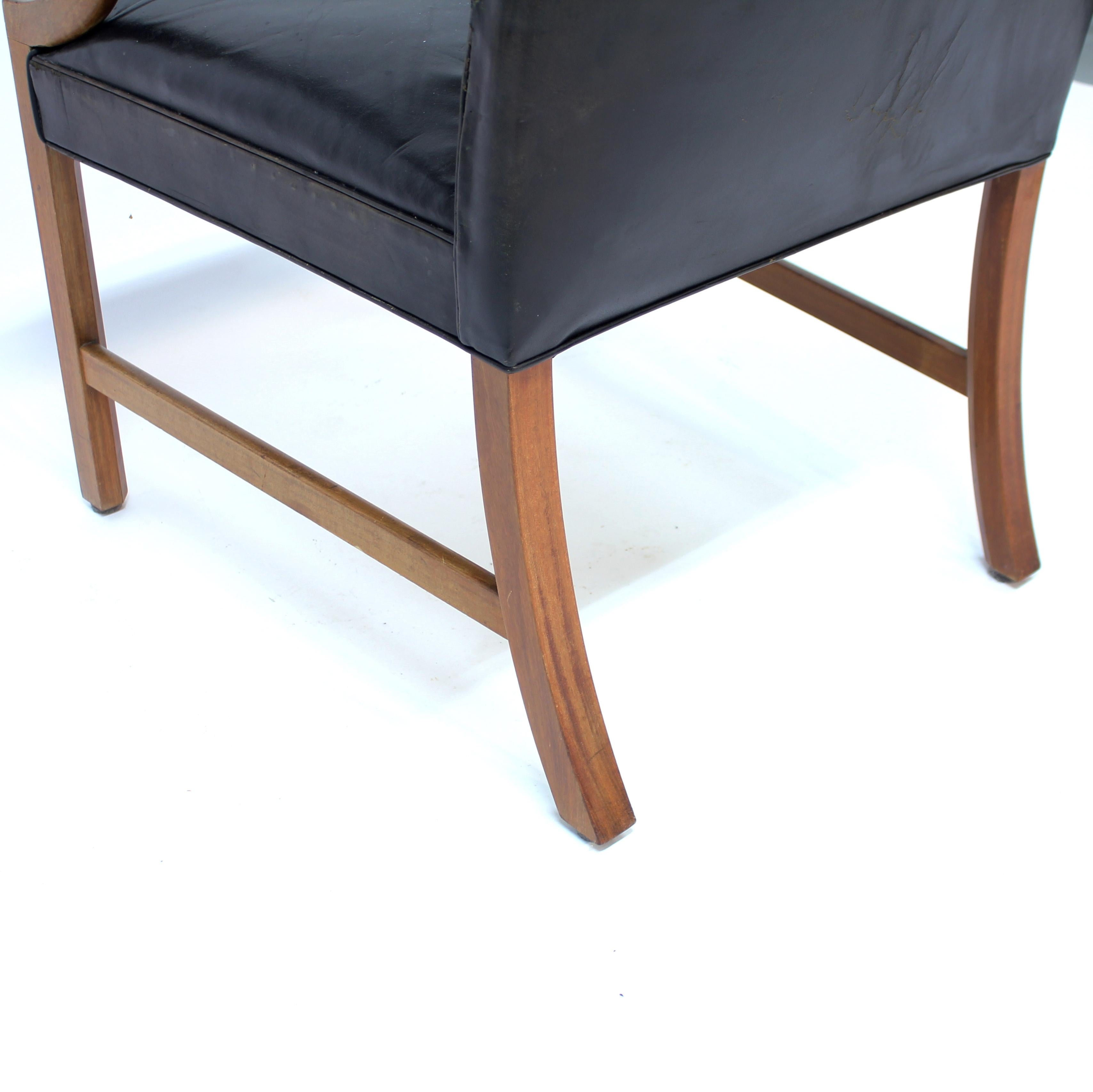 Ole Wanscher, Danish leather and Mahogany lounge chair for A.J. Iversen, 1940s For Sale 4