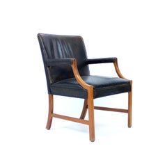 Ole Wanscher, Danish leather and Mahogany lounge chair for A.J. Iversen, 1940s